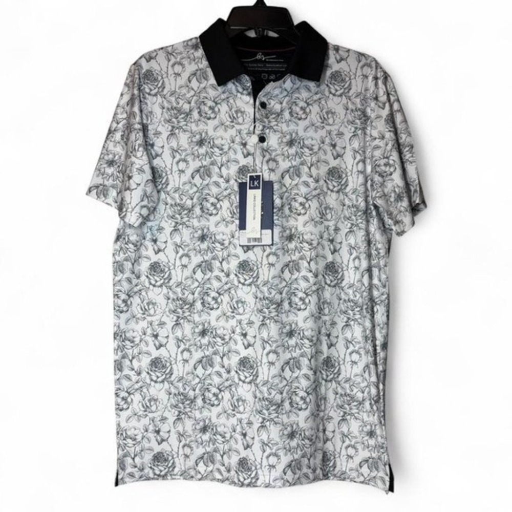 Boston Scott Golf Mens Polo Shirt Rose Print Black Whimsigoth Preppy Sport Small